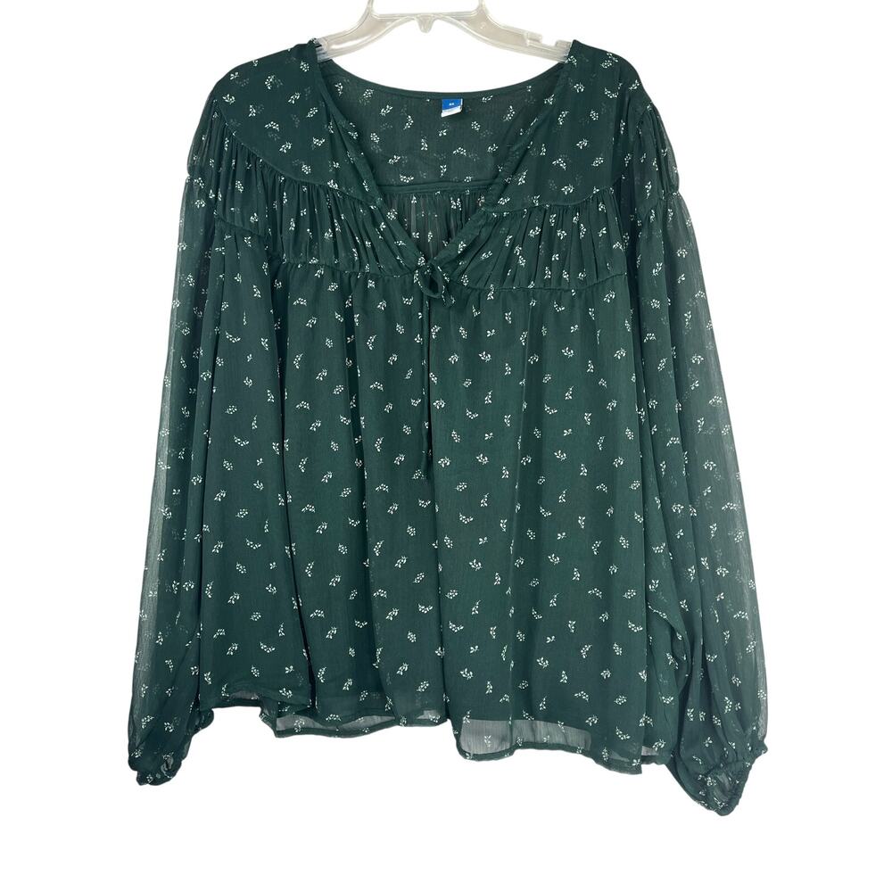 Old Navy dark floral long sleeve blouse, green, size 3X, EUC